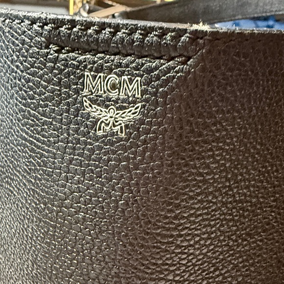 MCM Sarah Black Calfskin Leather & Cognac Visetos Hobo Shoulder Crossbody Bag - Picture 13 of 14